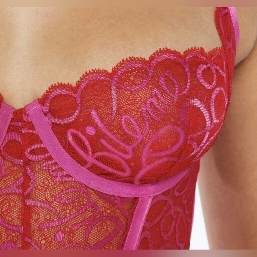 Savage X Fenty Red and Pink Lace Bodysuit - Picture 2 of 8